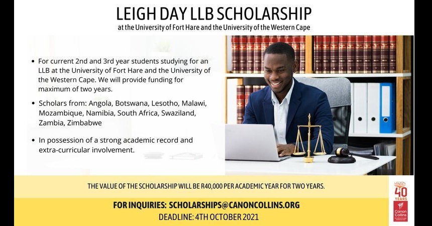 Canon Collins Leigh Day LLB Scholarship 2021/2022 at University of Fort Hare and the University of the Western Cape